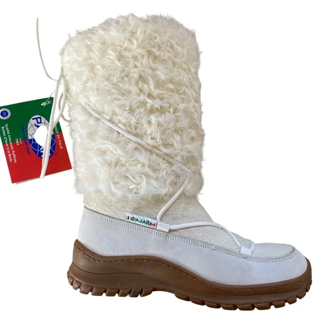 NWT PAJAR Italian Handcrafted Fur Ski Snow Boots 40 Off White -20C MSRP$495 - Picture 1 of 14